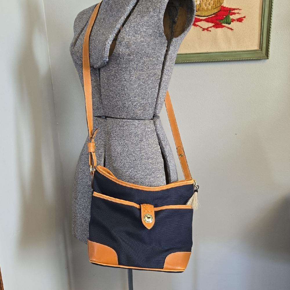 Weaver West Navy Blue And Tan Leather  Purse